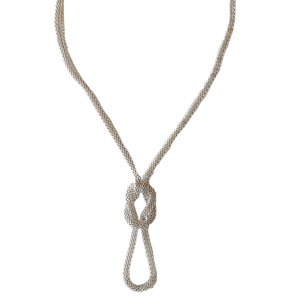 Silver Mesh Knot Lariat Necklace - Womens Jewelry
